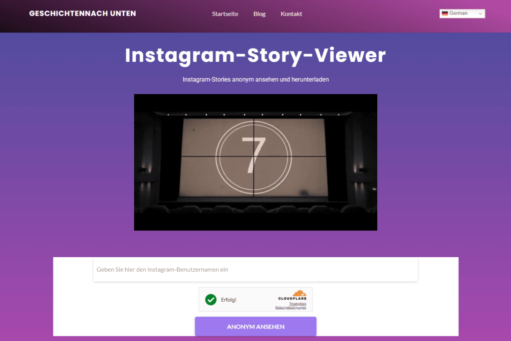 Benutzeroberfläche eines Instagram-Story-Viewers mit StoriesDown-Funktionalität zum anonymen Betrachten von Stories